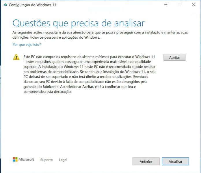 Instalar o Windows 11 em máquinas não suportadas pode impedir futuros