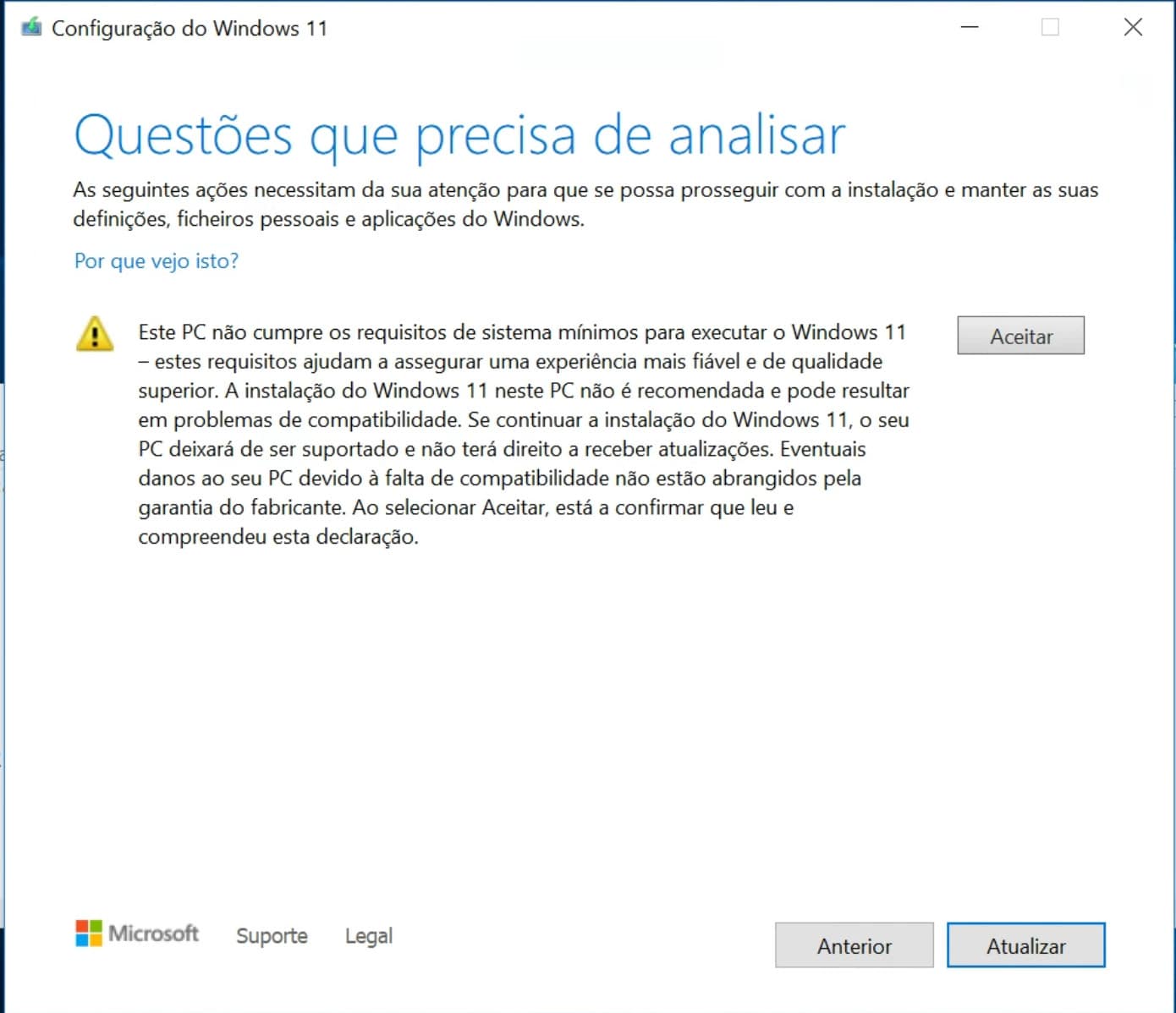Advertencia de Windows 11