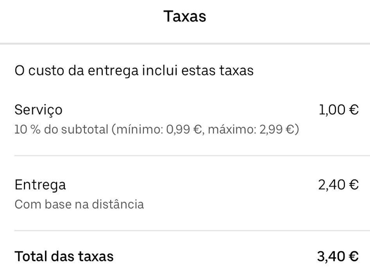 Taxa de serviço Uber Eats