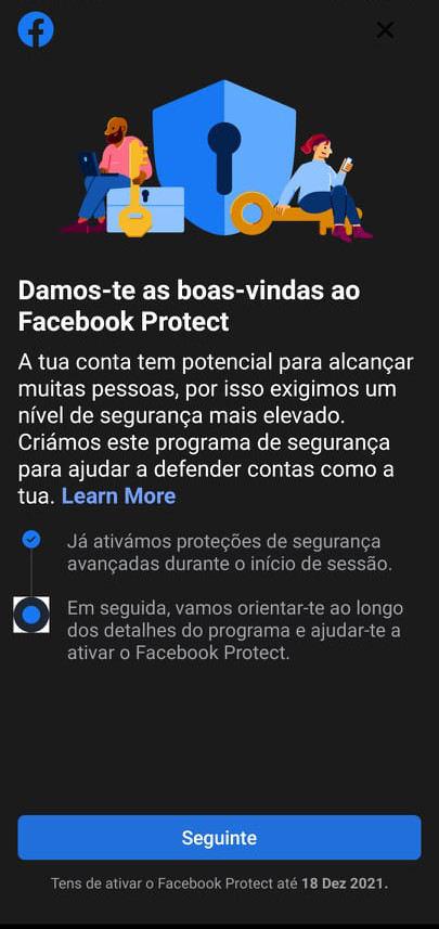facebook protect segundo passo