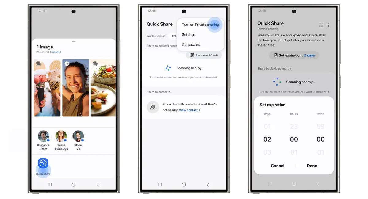 Dois novos recursos melhoram a segurança dos equipamentos Samsung Galaxy 1 Quick Share Private Sharing
