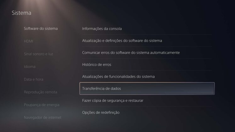 Transferência de dados na PlayStation 5 / PlayStation 5 Pro