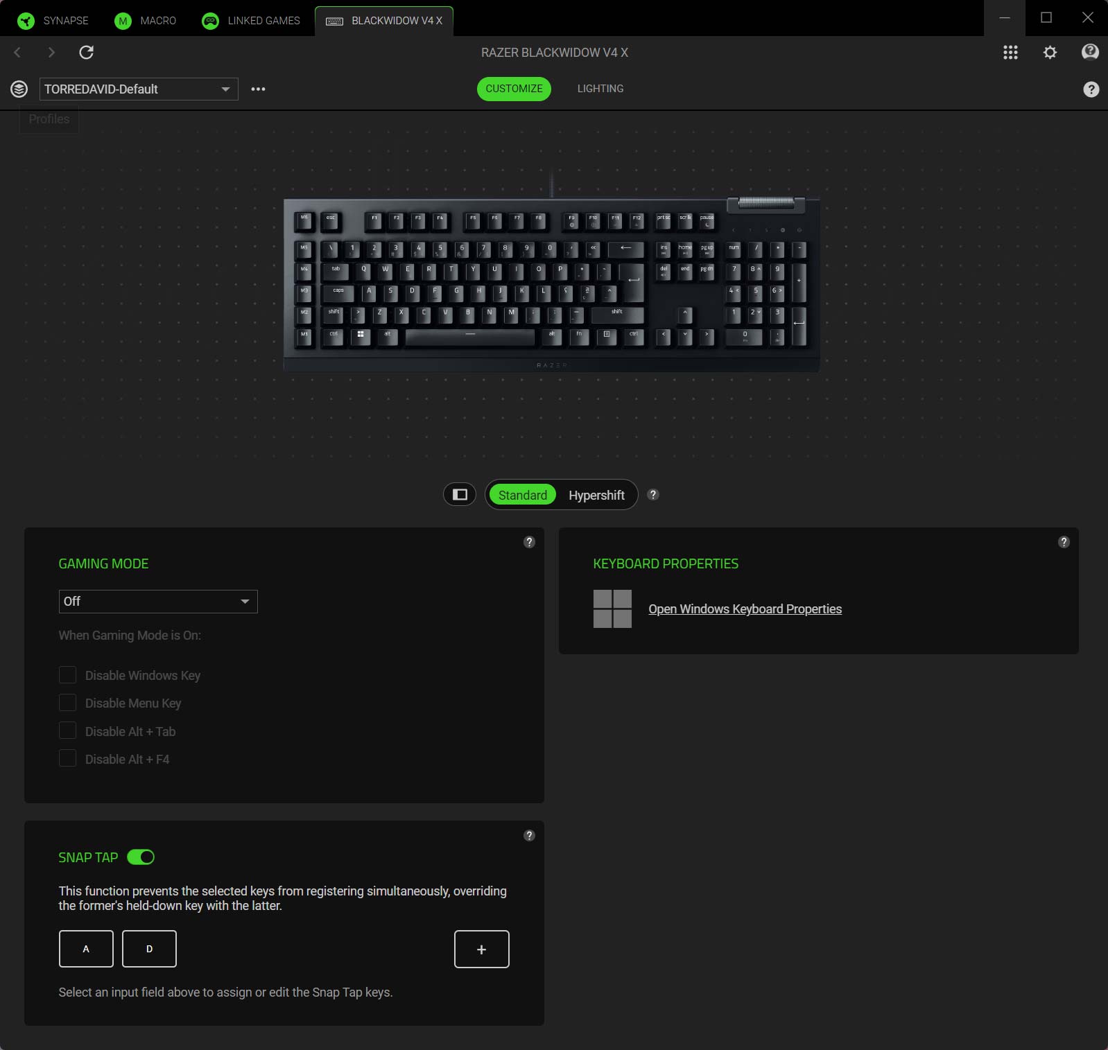 razer blackwidow v4 x snap tap