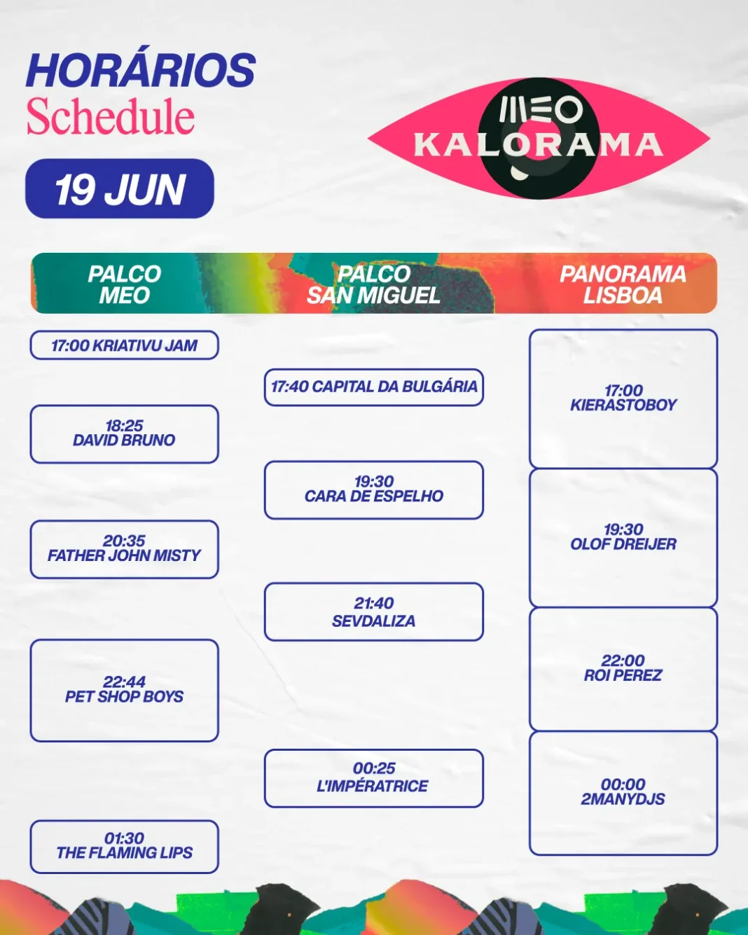 MEO Kalorama 2025 - Hor&aacute;rios 19 de junho