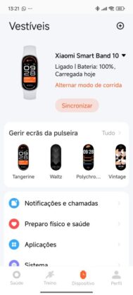 Dados no Mi Fitness