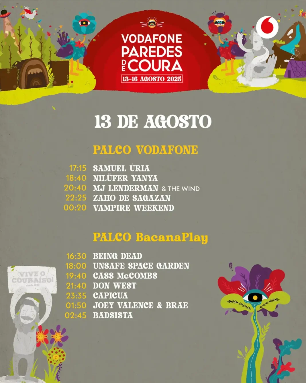 Vodafone Paredes de Coura 2025 - hor&aacute;rios 13 de agosto