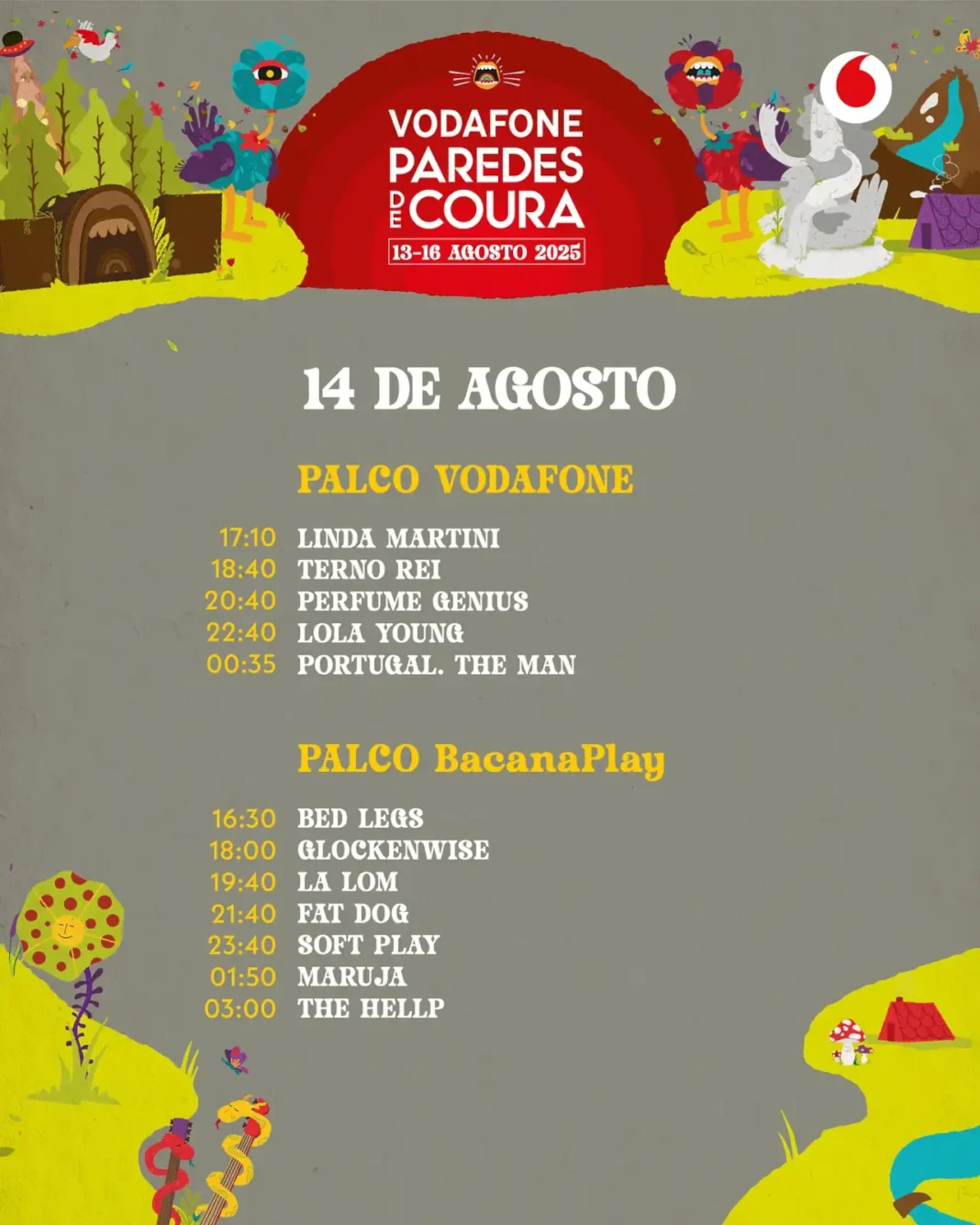 Vodafone Paredes de Coura 2025 - hor&aacute;rios 14 de agosto