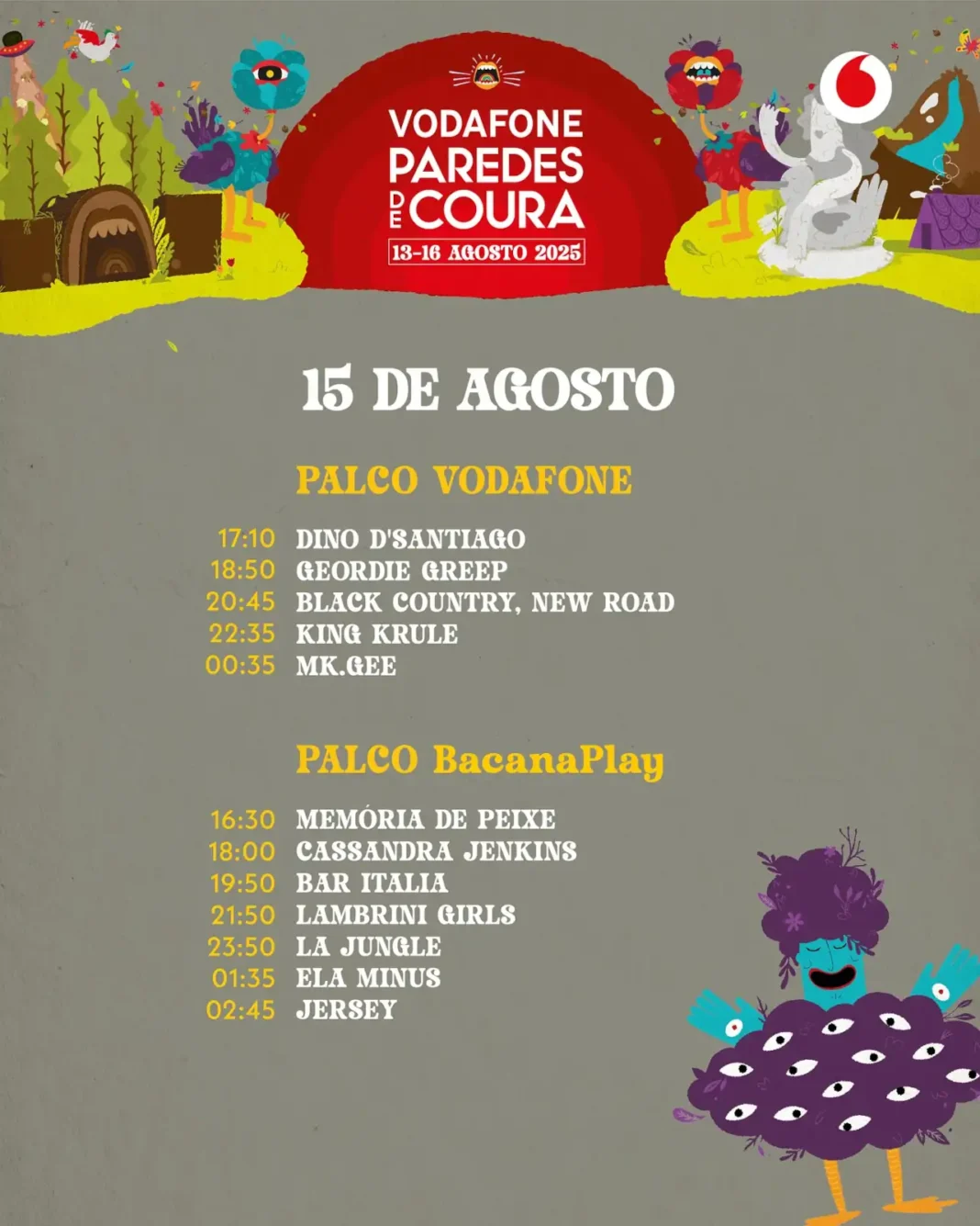 Vodafone Paredes de Coura 2025 - hor&aacute;rios 15 de agosto