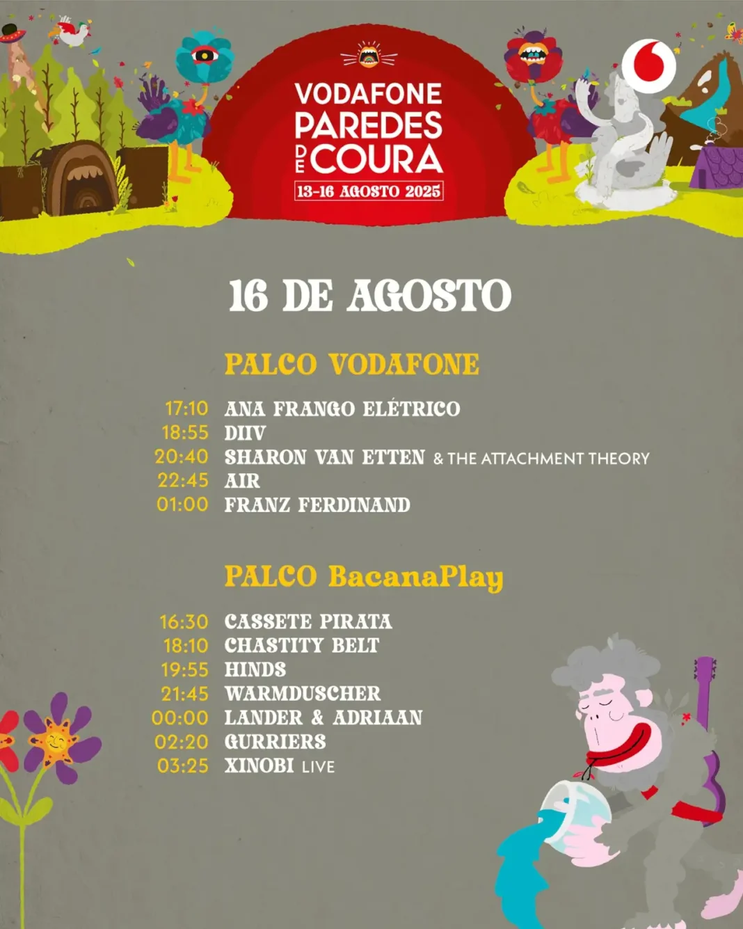 Vodafone Paredes de Coura 2025 - hor&aacute;rios 16 de agosto