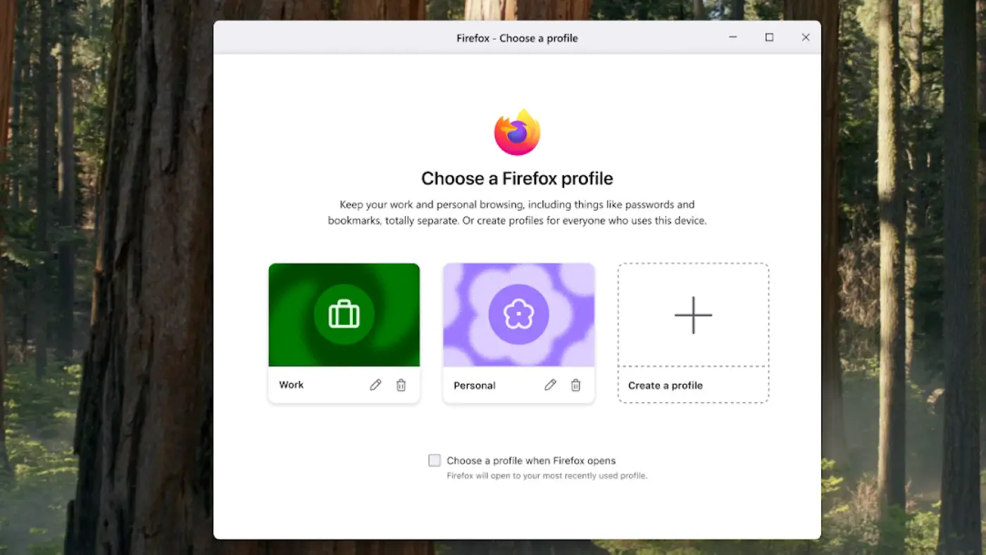 Firefox 144 inclui melhor gestão de perfis, integração do Perplexity, nova pesquisa visual e muito mais 1 Gestor de perfis do Firefox 144