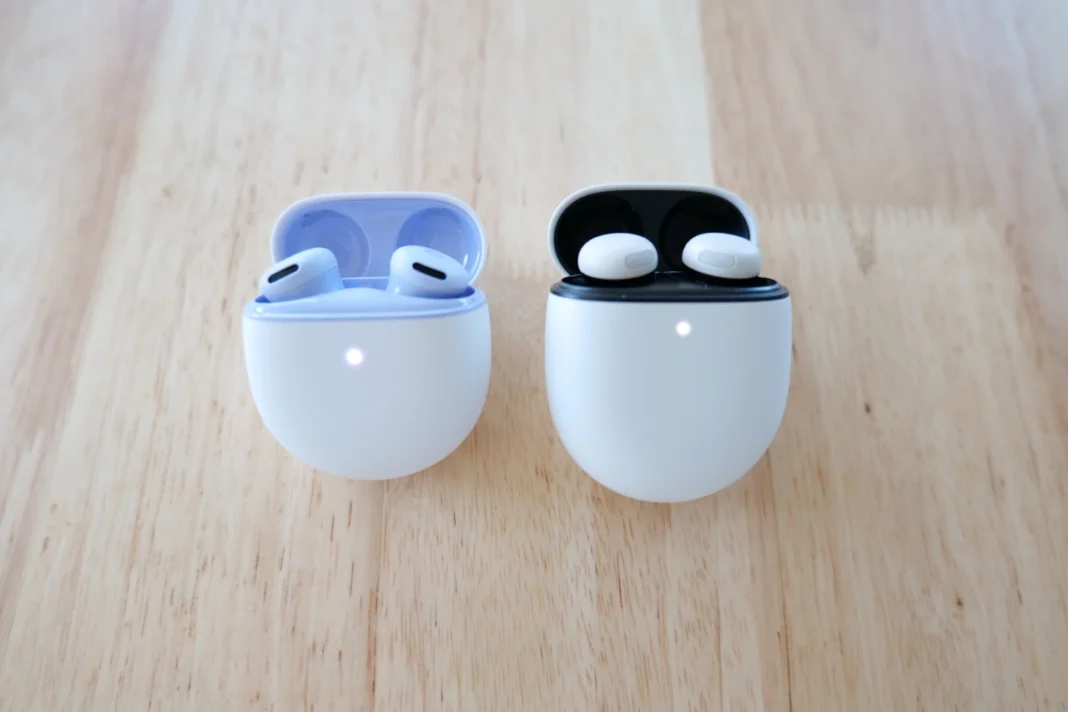 Pixel Buds 2a e Pixel Buds Pro 2 - compara&ccedil;&atilde;o estojo aberto