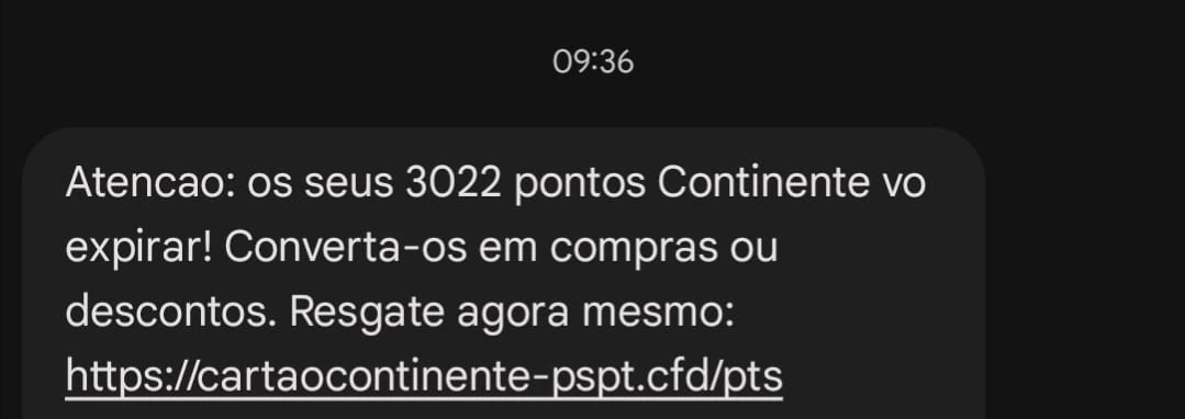 Cuidado: não existem pontos Continente. SMS que anda a circular é falsa 1 pontos Continente burla