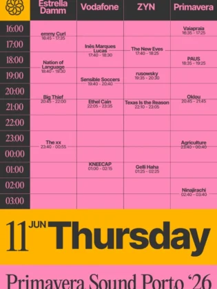 NOS Primavera Sound Porto 2026 - hor&aacute;rios 11 junho