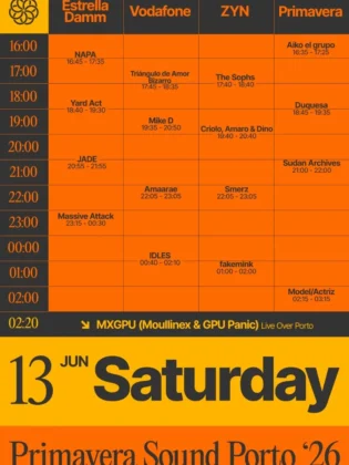NOS Primavera Sound Porto 2026 - hor&aacute;rios 13 junho