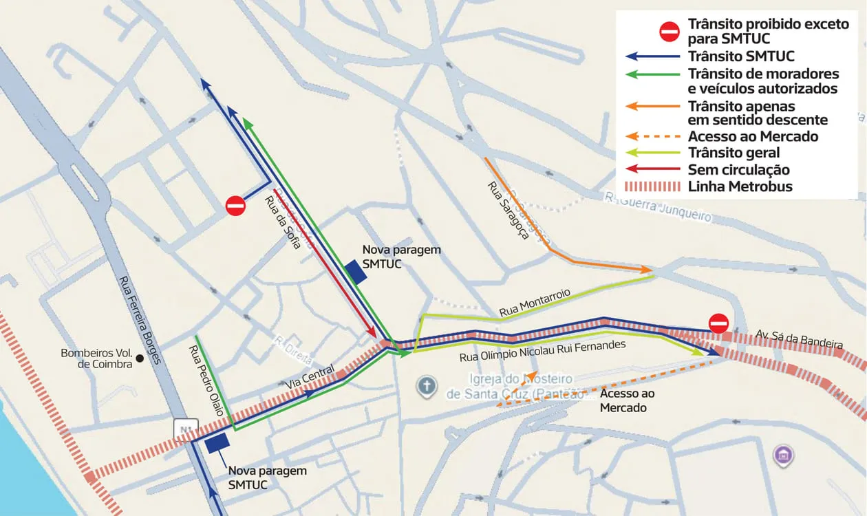 mapa alteracoes transito baixa coimbra