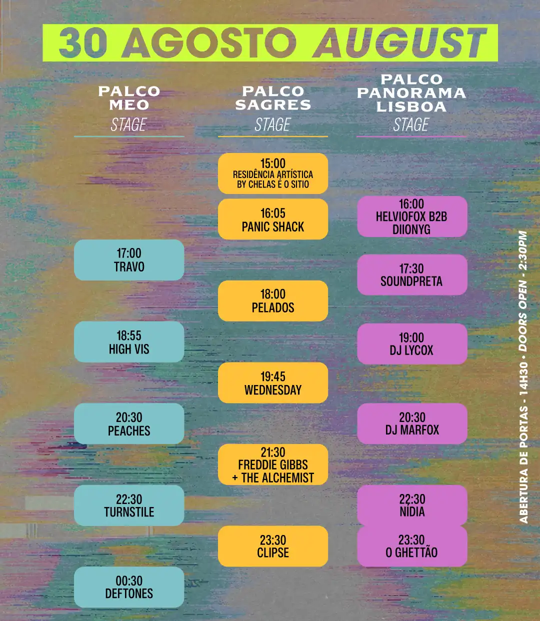 MEO Kalorama 2026 - Horarios 30 de agosto