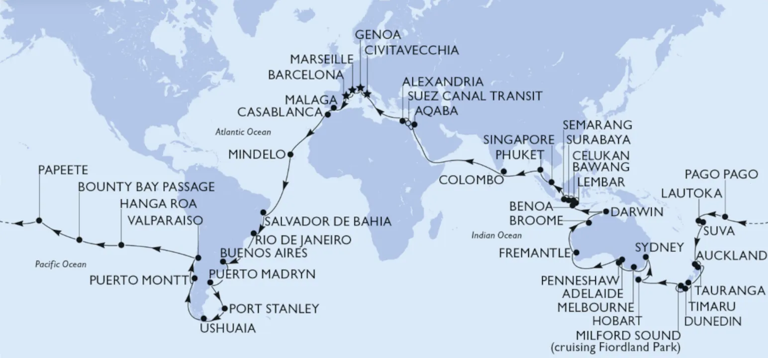 Da Patagónia à Indonésia: o cruzeiro de 119 noites que dá a volta ao mundo em 2029 1 msc volta ao mundo 2029